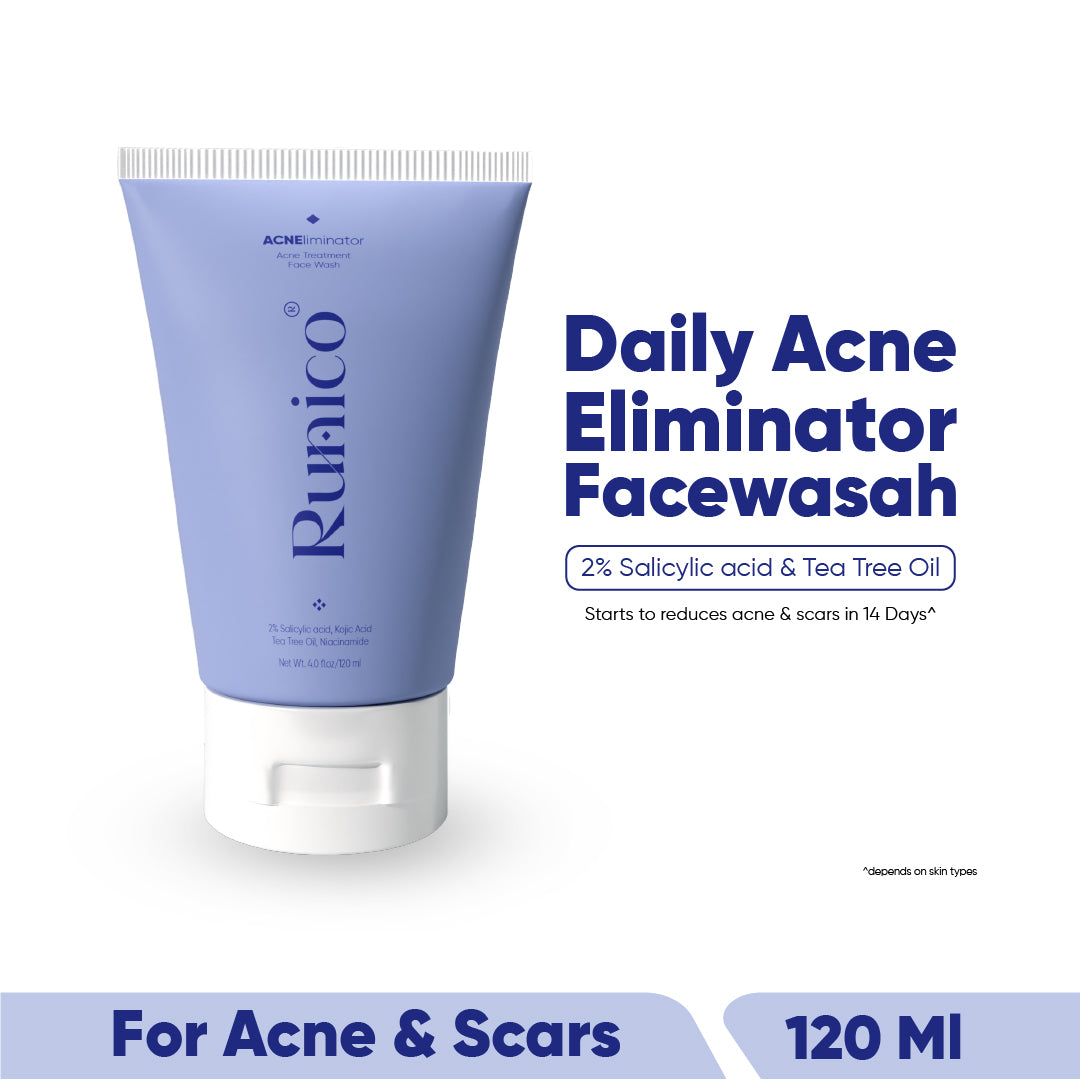 Runico Acne Eliminator Face Wash – 120ml  Daily Acne & Scar Treatment with 2% Salicylic Acid + Tea Tree Oil