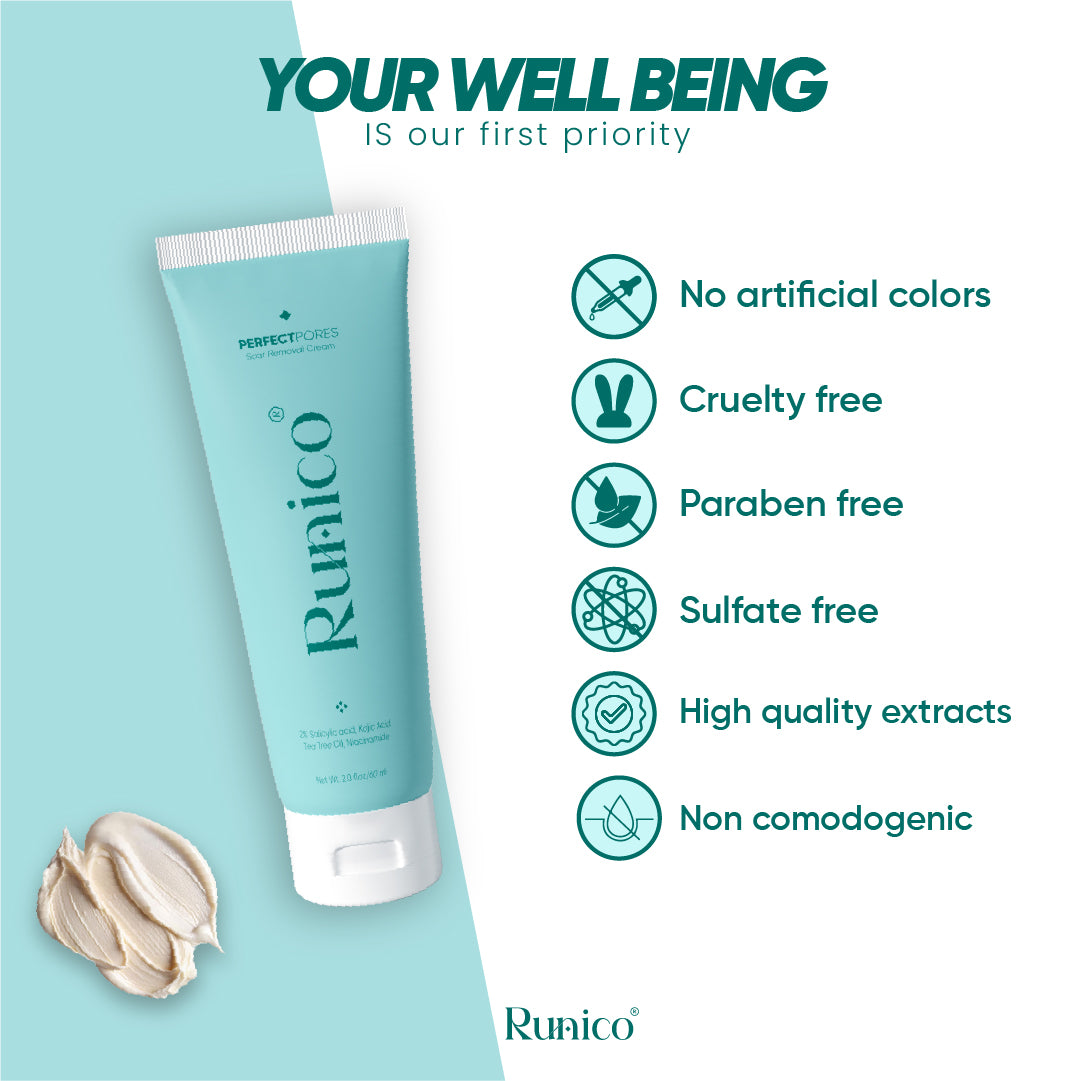 Runico Perfect Pores Scar Cream || 60 Ml || Effective for Acne Scars and spots || Best for Skin Pigmentation || Skin Care Magic